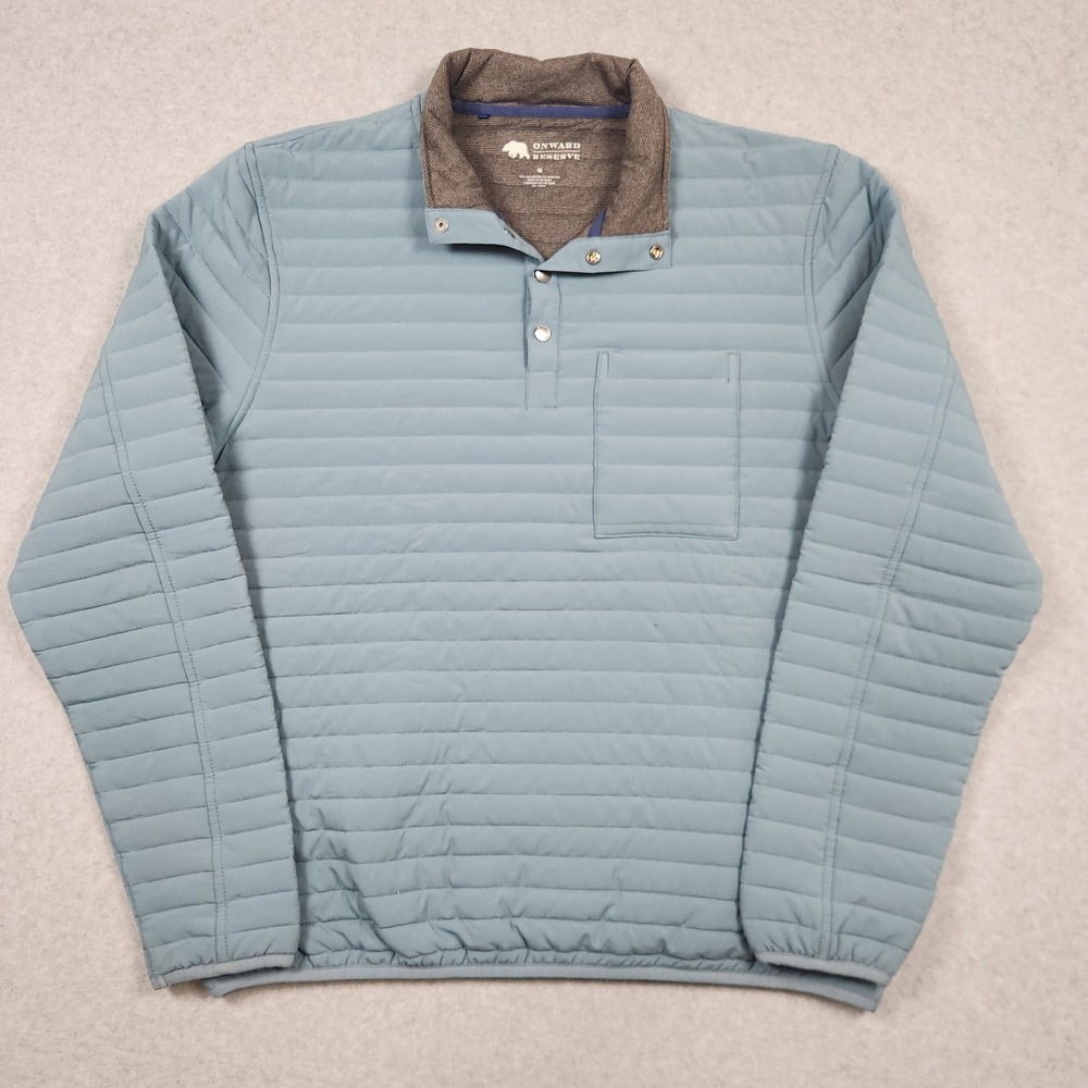 Onward Reserve Jacket Mens Medium Blue Crosby Pullover Lined 1/4 Snap Quilted